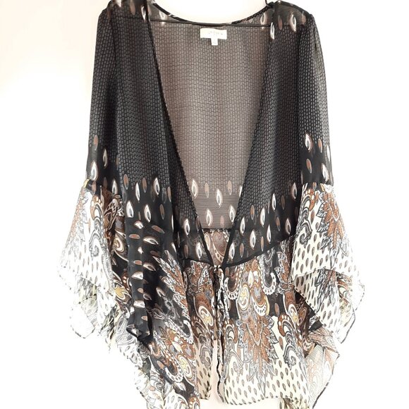 Plus Size 1x Umgee Black and Brown Sheer Vest with Elegant Design - Picture 1 of 12